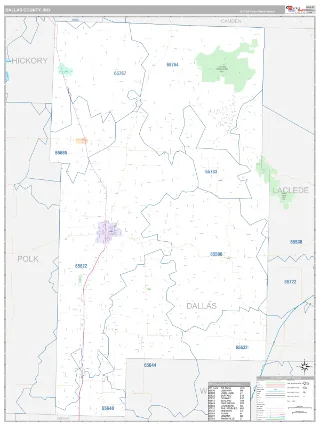 Dallas County, MO Classic style ZIP Code wall map