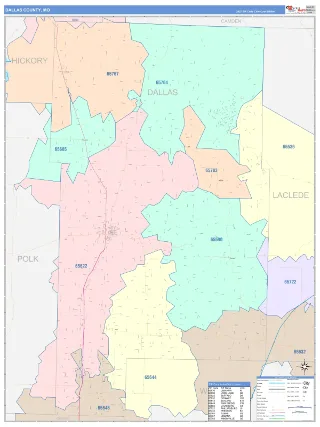 Dallas County, MO ColorCast style ZIP Code wall map