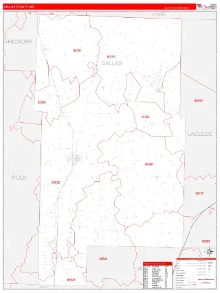 Dallas County, MO RedLine style ZIP Code wall map