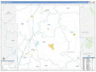 Daviess County, MO Business Reference style ZIP Code wall map