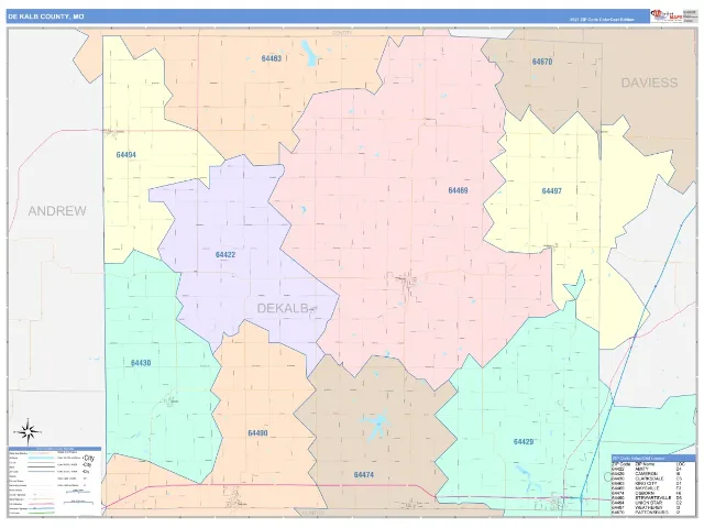 DeKalb County, MO ZIP Code Wall Map, ColorCast style