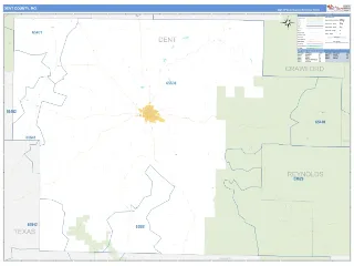 Dent County, MO Business Reference style ZIP Code wall map