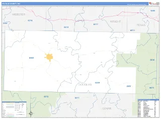 Douglas County, MO Business Reference style ZIP Code wall map