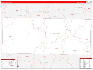 Douglas County, MO RedLine style ZIP Code wall map