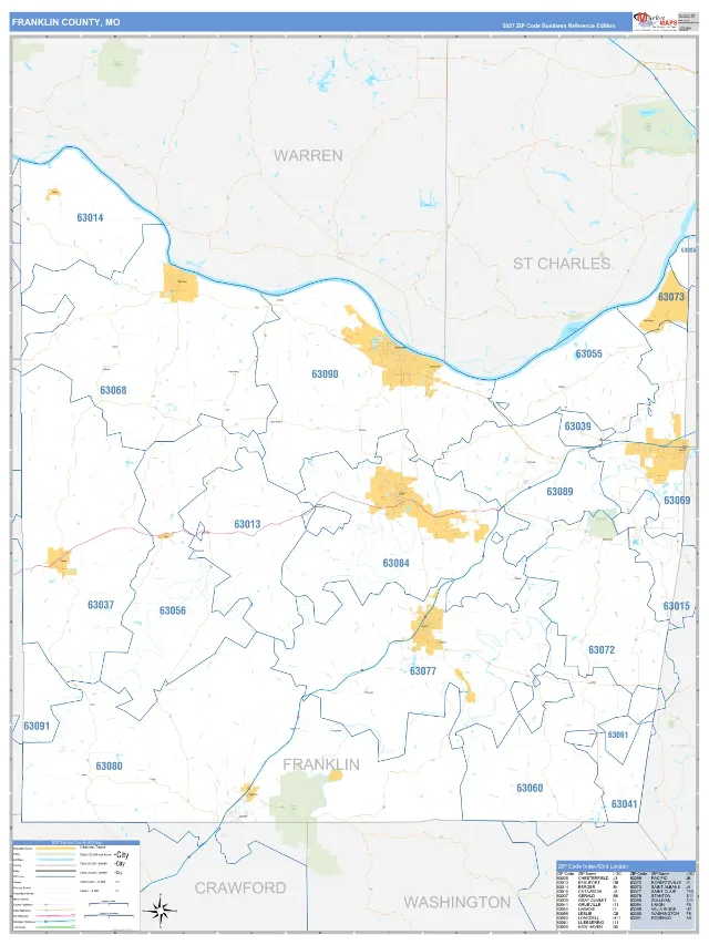 Franklin County, MO ZIP Code Wall Map, Business Reference style