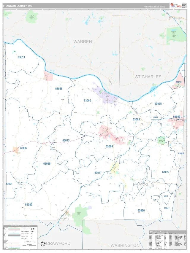 Franklin County, MO ZIP Code Wall Map, Classic style