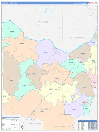 Franklin County, MO ColorCast style ZIP Code wall map