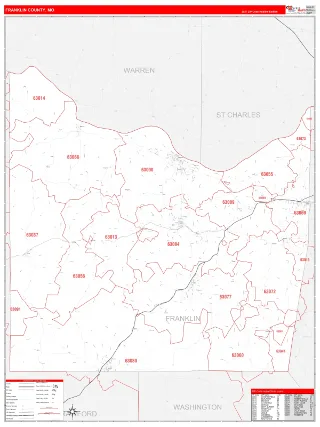 Franklin County, MO RedLine style ZIP Code wall map