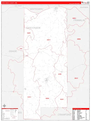 Gasconade County, MO RedLine style ZIP Code wall map