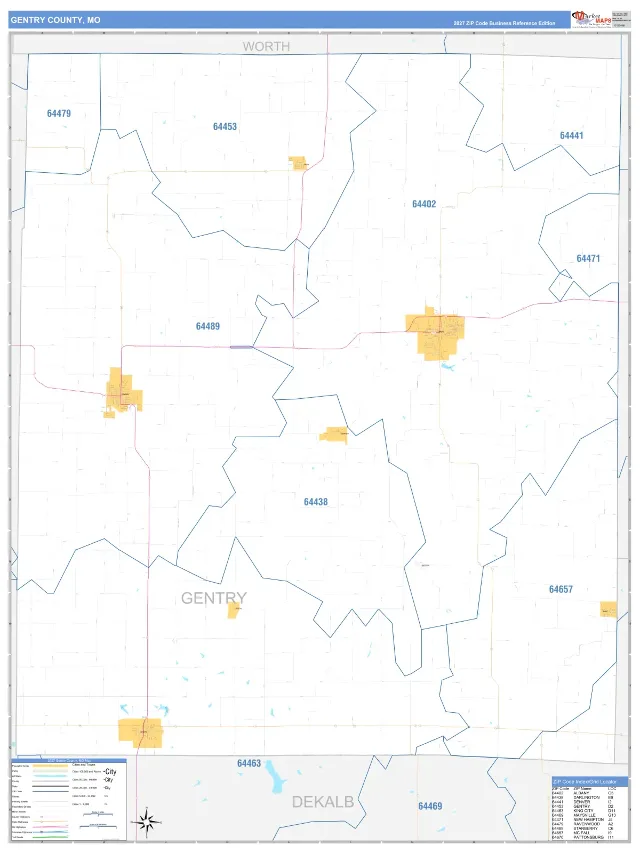 Gentry County, MO ZIP Code Wall Map, Business Reference style