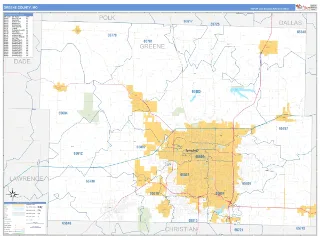 Greene County, MO Business Reference style ZIP Code wall map