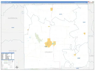 Grundy County, MO Business Reference style ZIP Code wall map