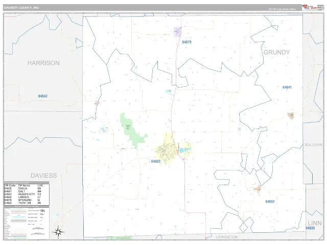 Grundy County, MO ZIP Code Wall Map, Classic style