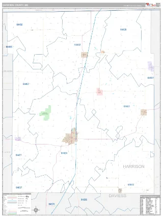 Harrison County, MO Classic style ZIP Code wall map
