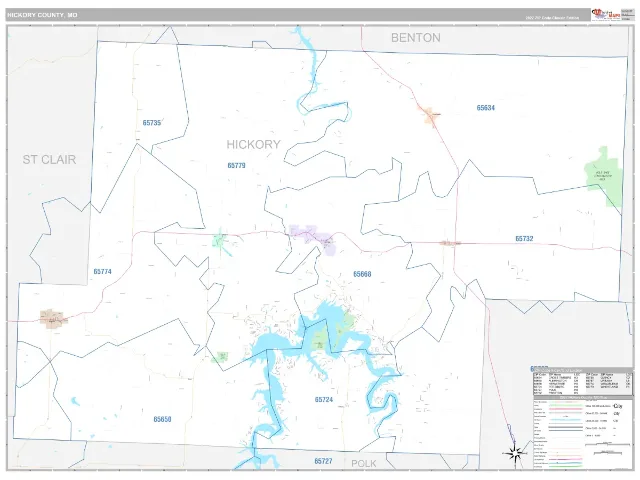 Hickory County, MO ZIP Code Wall Map, Classic style
