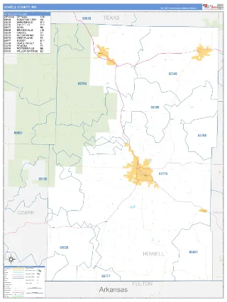 Howell County, MO Business Reference style ZIP Code wall map