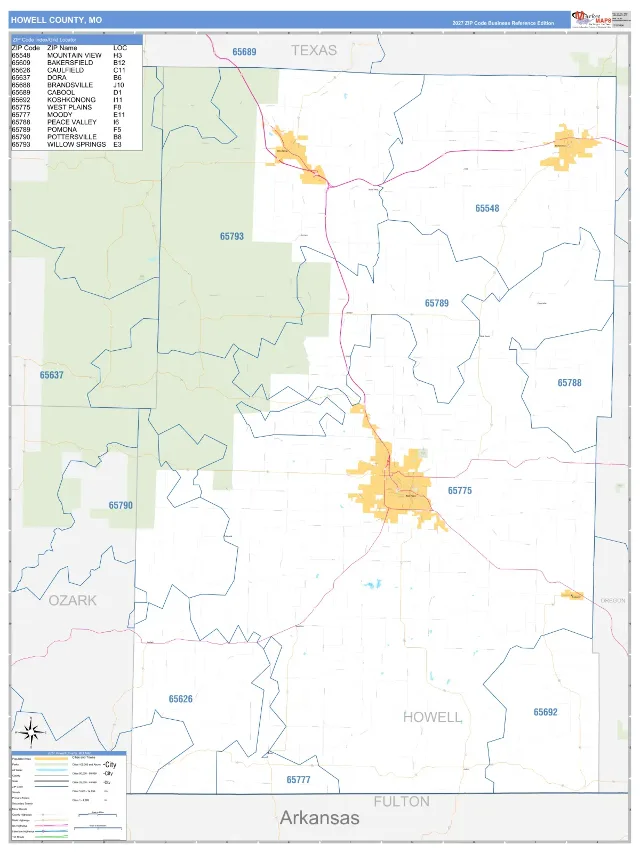 Howell County, MO ZIP Code Wall Map, Business Reference style