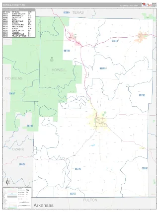 Howell County, MO Classic style ZIP Code wall map