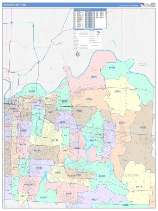 Jackson County, MO ColorCast style ZIP Code wall map