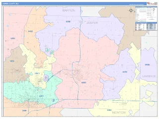 Jasper County, MO ColorCast style ZIP Code wall map