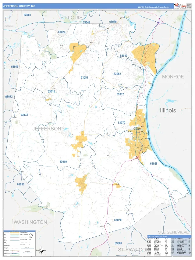 Jefferson County, MO ZIP Code Wall Map, Business Reference style