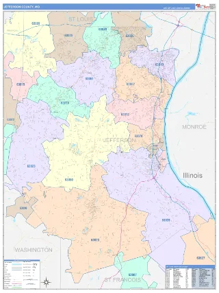 Jefferson County, MO ColorCast style ZIP Code wall map