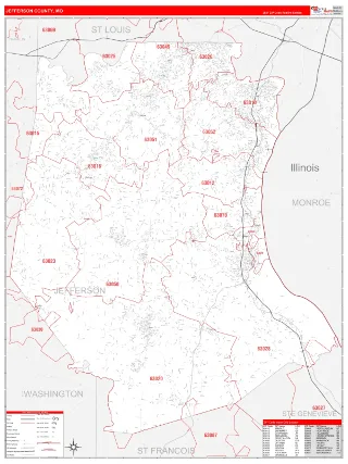 Jefferson County, MO RedLine style ZIP Code wall map