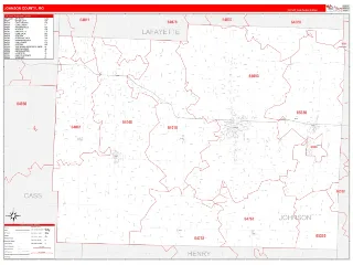 Johnson County, MO RedLine style ZIP Code wall map