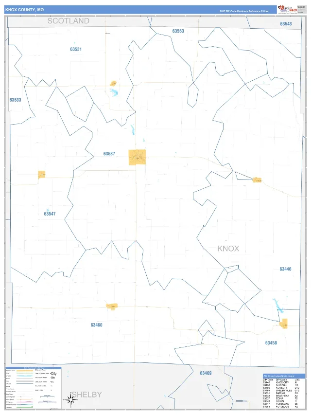 Knox County, MO ZIP Code Wall Map, Business Reference style