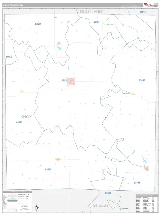 Knox County, MO Classic style ZIP Code wall map