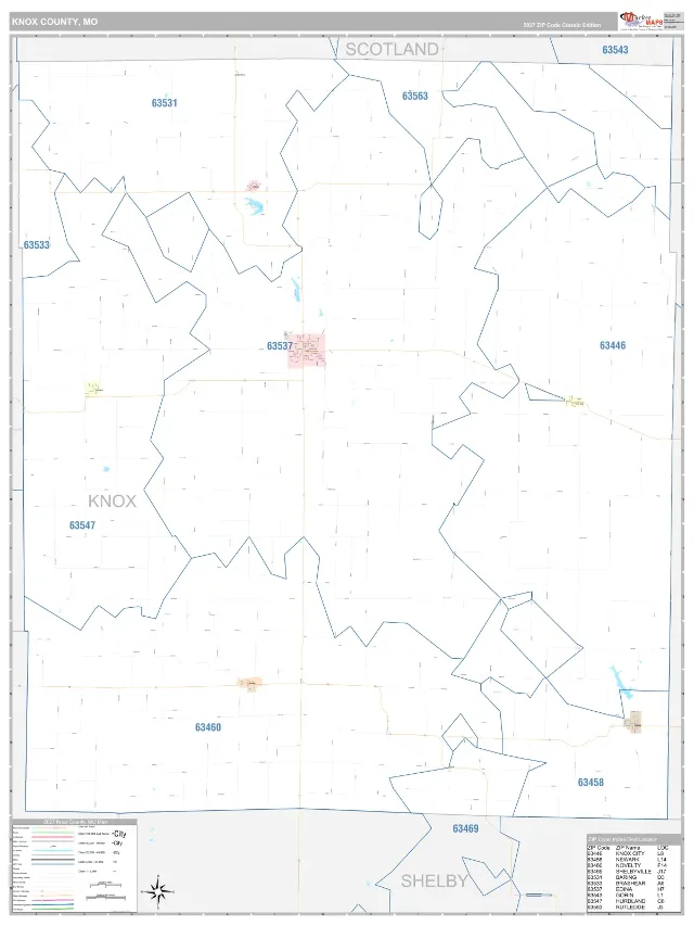 Knox County, MO ZIP Code Wall Map, Classic style