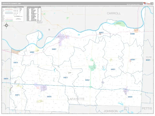 Lafayette County, MO ZIP Code Wall Map, Classic style