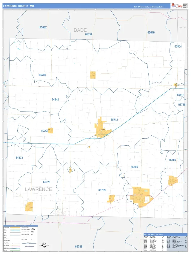 Lawrence County, MO ZIP Code Wall Map, Business Reference style