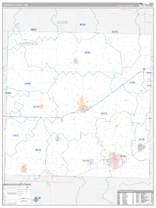 Lawrence County, MO Classic style ZIP Code wall map