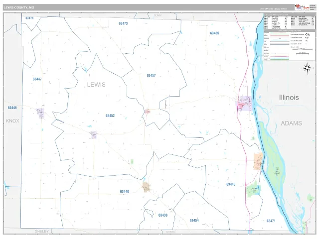 Lewis County, MO ZIP Code Wall Map, Classic style