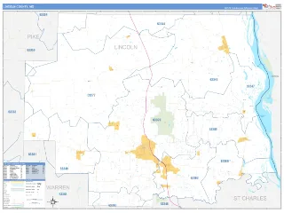 Lincoln County, MO Business Reference style ZIP Code wall map