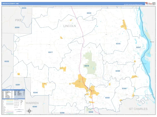 Lincoln County, MO ZIP Code Wall Map, Business Reference style