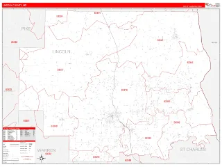 Lincoln County, MO RedLine style ZIP Code wall map