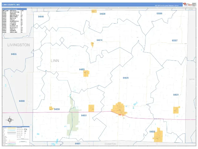 Linn County, MO ZIP Code Wall Map, Business Reference style
