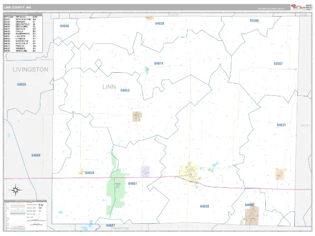 Linn County, MO ZIP Code Wall Map, Classic style