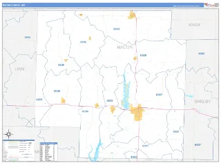 Macon County, MO Business Reference style ZIP Code wall map