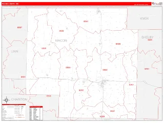 Macon County, MO RedLine style ZIP Code wall map