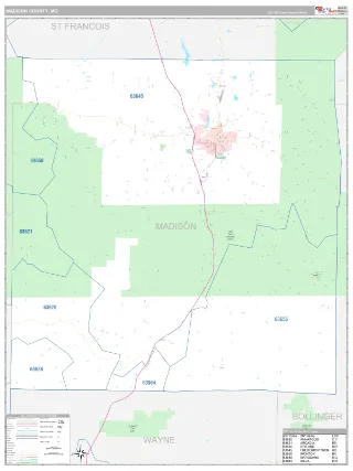 Madison County, MO Classic style ZIP Code wall map