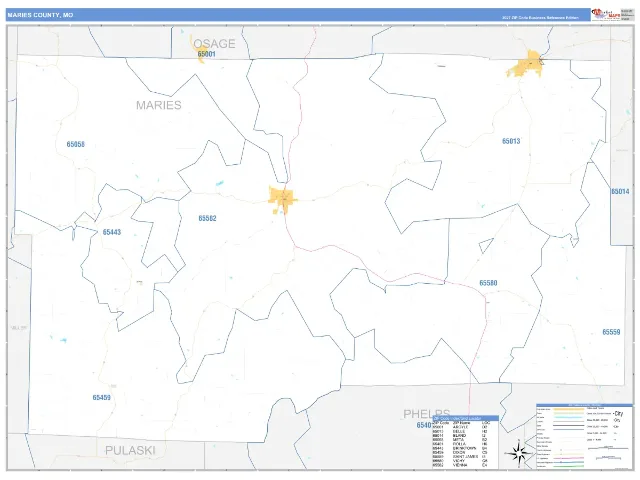 Maries County, MO ZIP Code Wall Map, Business Reference style