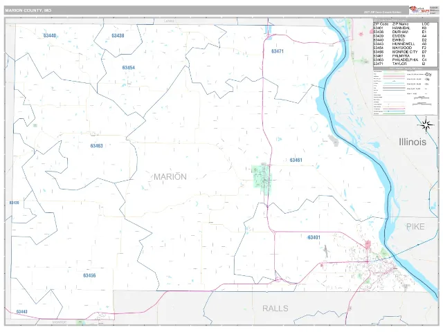 Marion County, MO ZIP Code Wall Map, Classic style