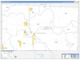 McDonald County, MO Business Reference style ZIP Code wall map