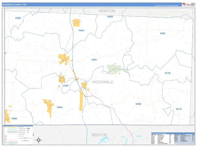 McDonald County, MO ZIP Code Wall Map, Business Reference style