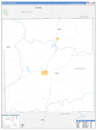 Mercer County, MO Business Reference style ZIP Code wall map
