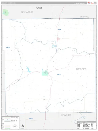 Mercer County, MO Classic style ZIP Code wall map
