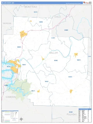 Miller County, MO Business Reference style ZIP Code wall map